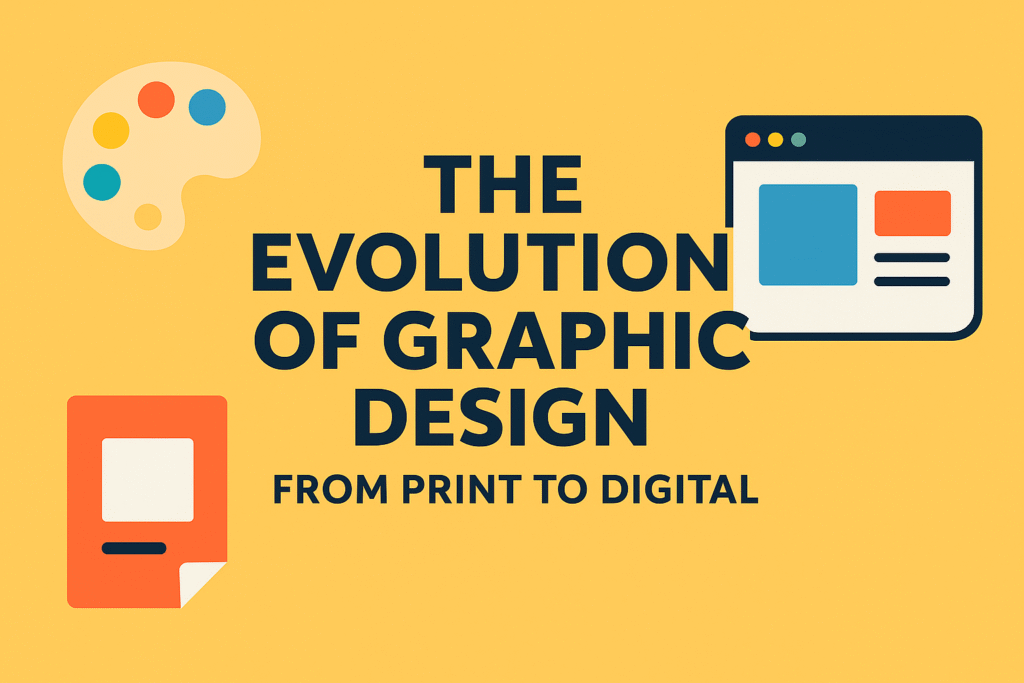 Flat design digital artwork representing the graphic design evolution in modern SEO-friendly WordPress blogs.