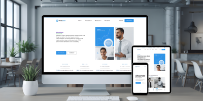 Boost business confidence with a sleek, modern website interface featuring intuitive navigation, trust badges, and responsive design.